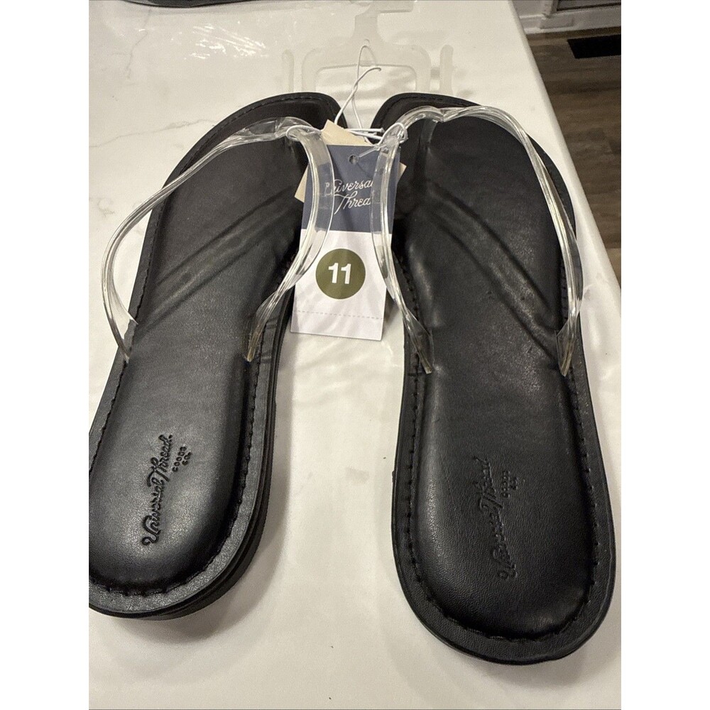 Universal Thread Womens Clear Strap Thong Sandals Black Memory Foam Size 11 NWT